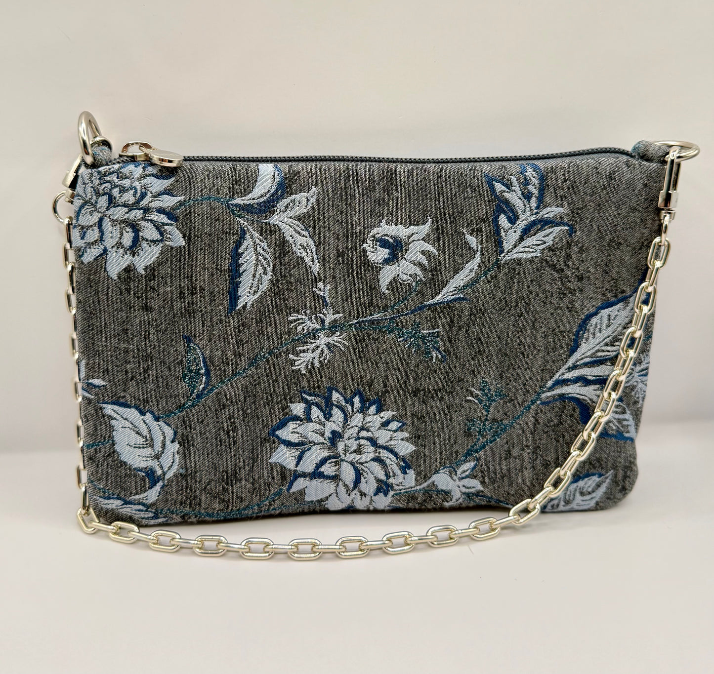 La Poshetta Jacquard fiori grigi e blu - Retro blu