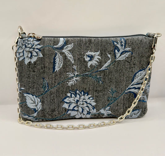 La Poshetta Jacquard fiori grigi e blu - Retro blu