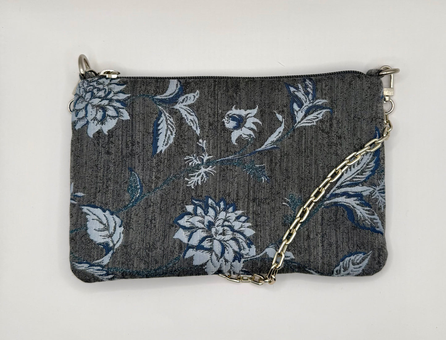 La Poshetta Jacquard fiori grigi e blu - Retro blu