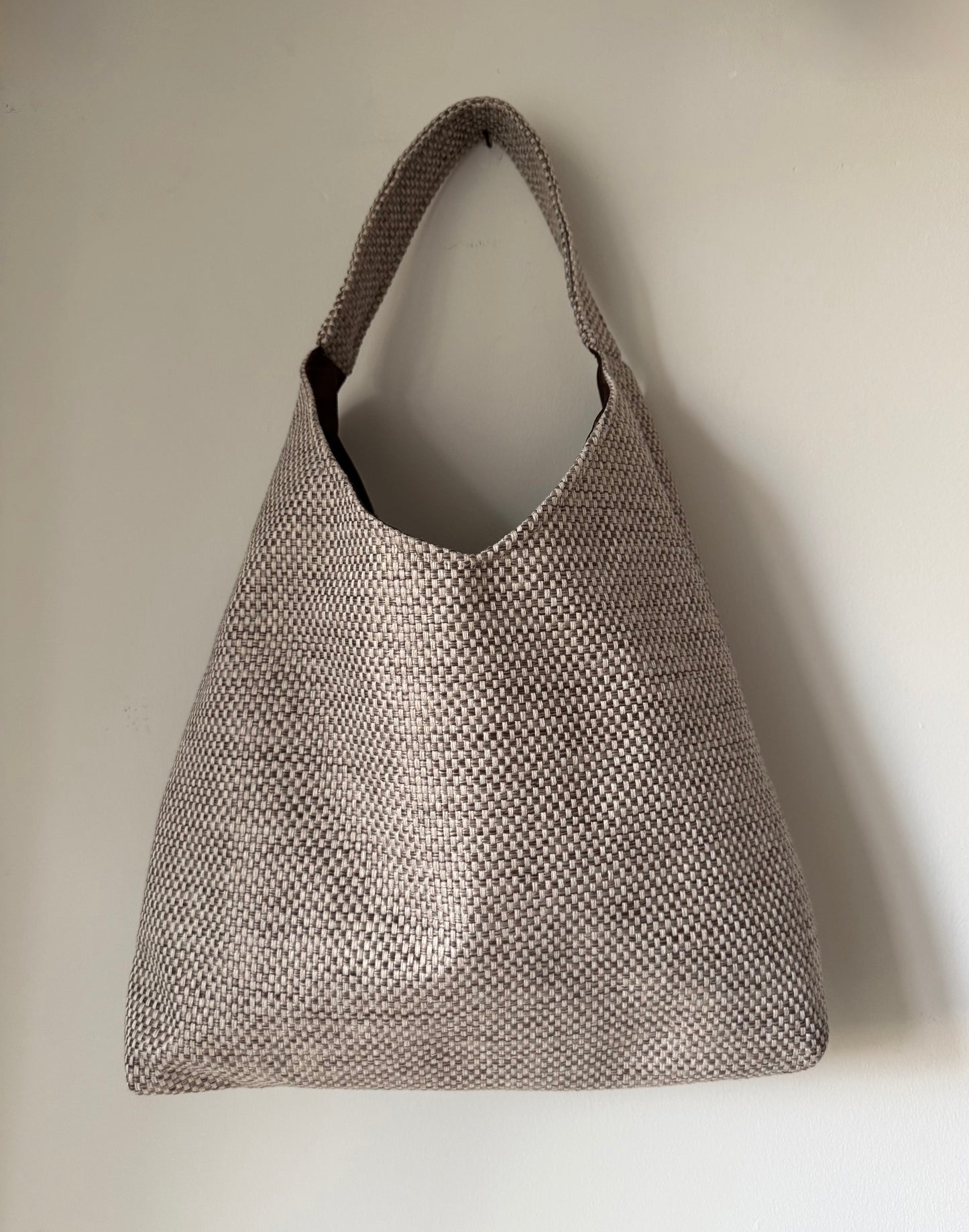 Angie Bag tessuto Jacquard sabbia - Interno Shantung cioccolato