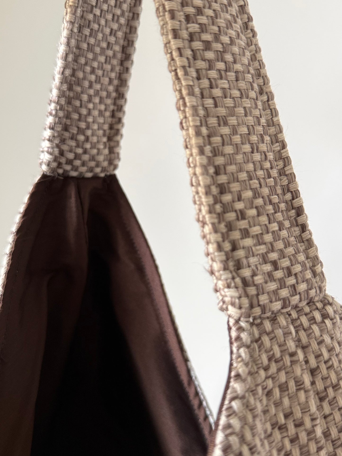 Angie Bag tessuto Jacquard sabbia - Interno Shantung cioccolato