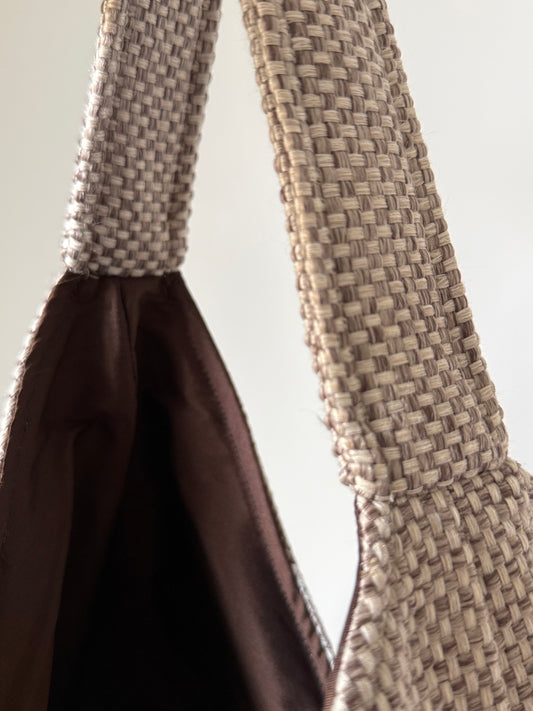 Angie Bag tessuto Jacquard sabbia - Interno Shantung cioccolato