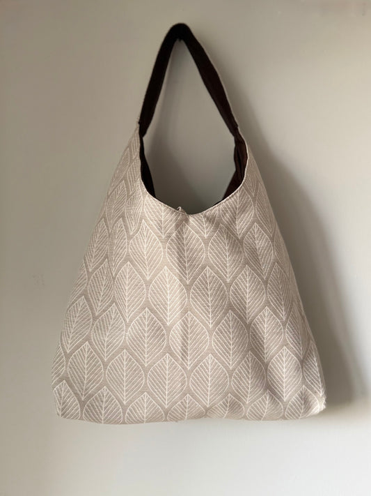 Angie Bag a foglie beige - Interno Shantung cioccolato