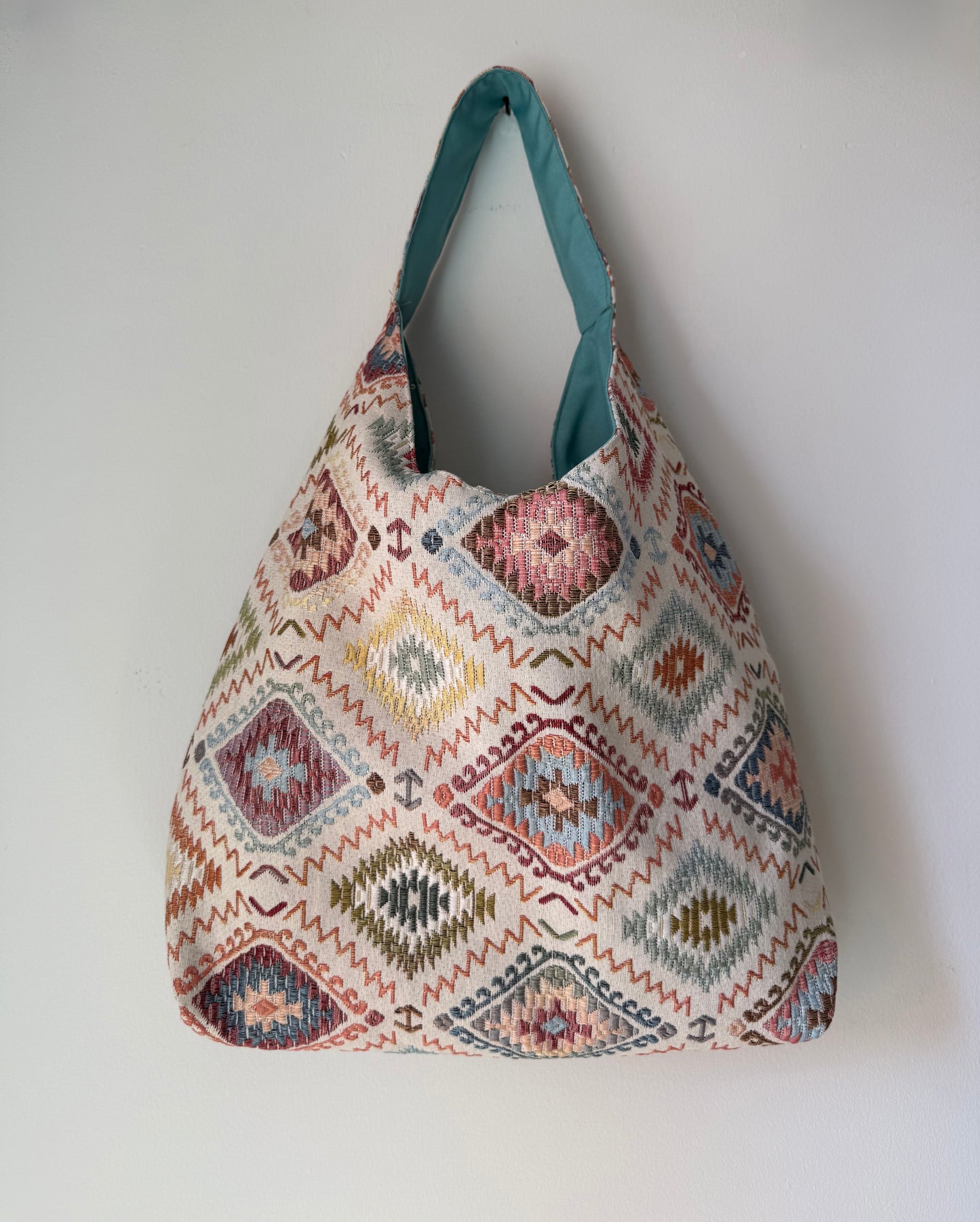 Angy Bag reversible Jacquard di cotone fantasia  - Retro cotone azzurro Tiffany