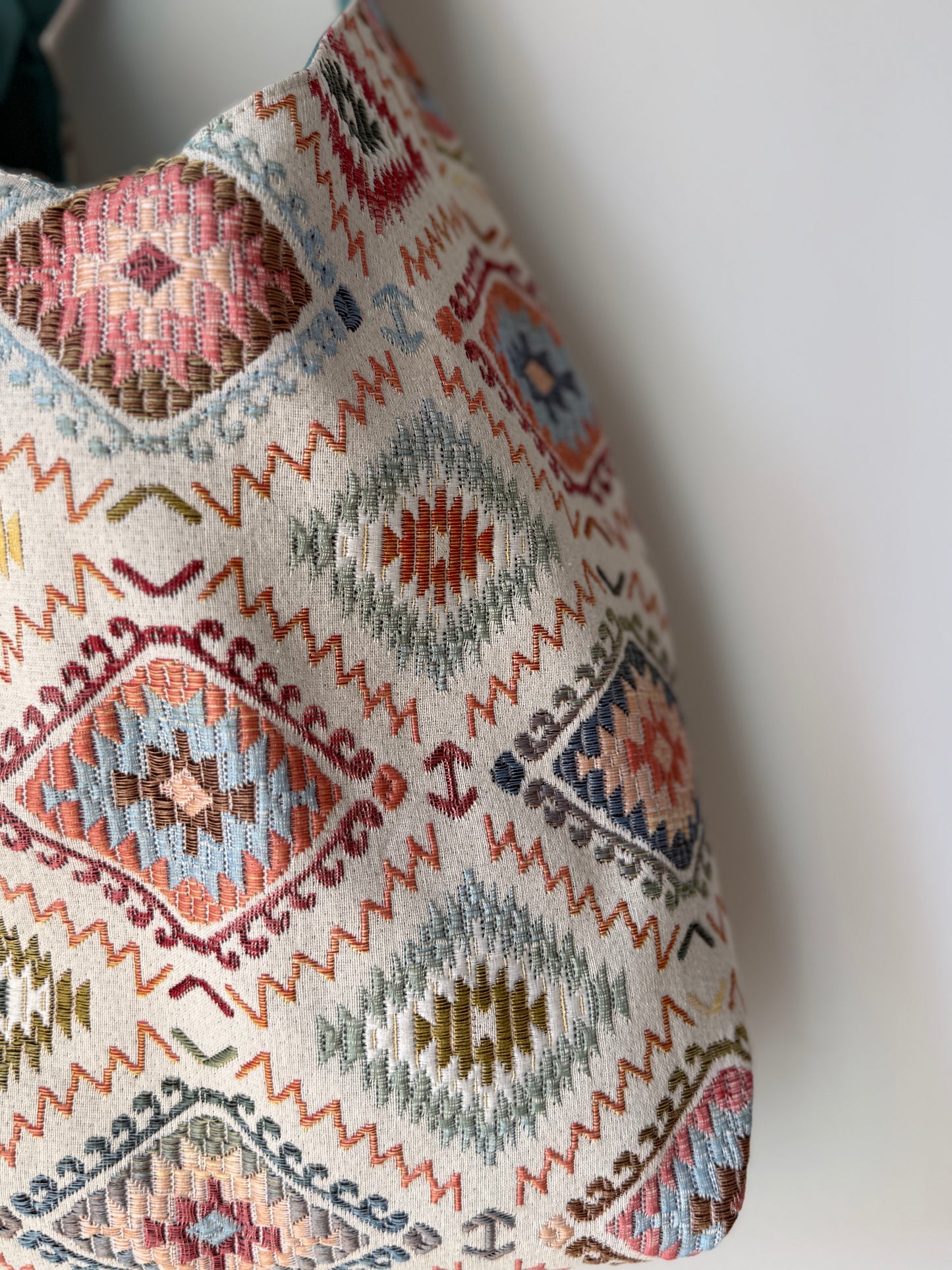 Angy Bag reversible Jacquard di cotone fantasia  - Retro cotone azzurro Tiffany