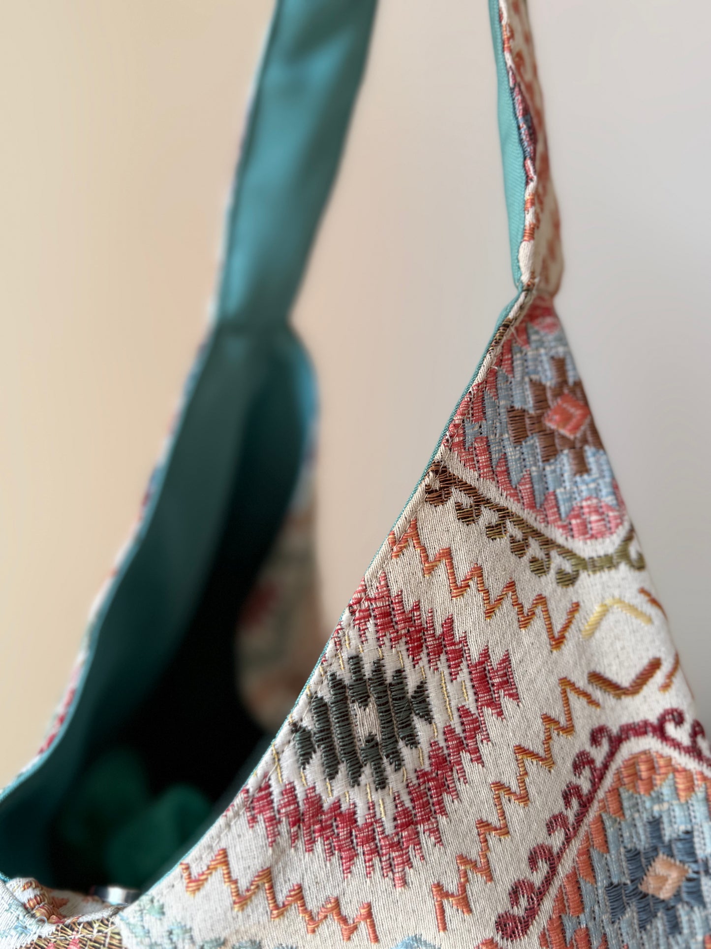 Angy Bag reversible Jacquard di cotone fantasia  - Retro cotone azzurro Tiffany