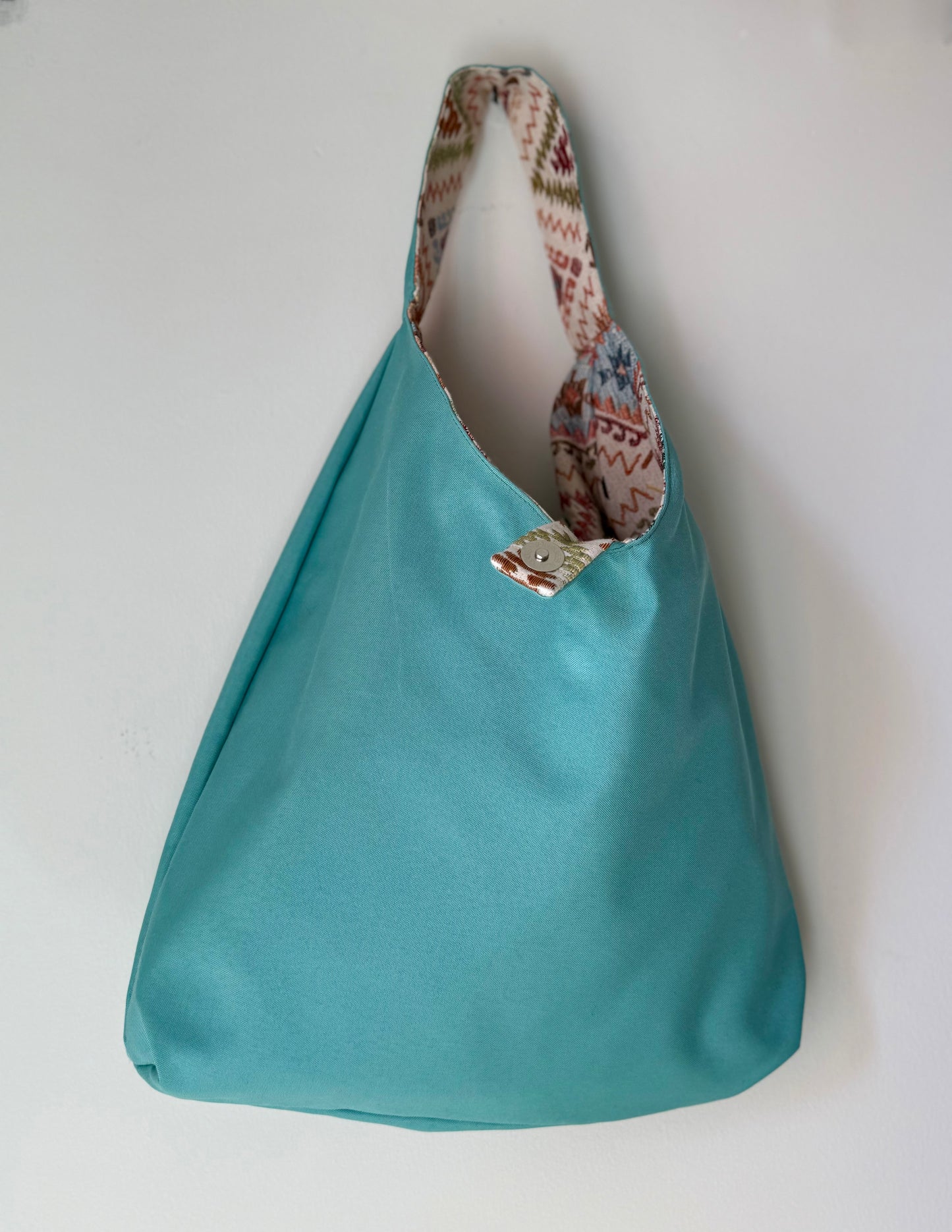 Angy Bag reversible Jacquard di cotone fantasia  - Retro cotone azzurro Tiffany