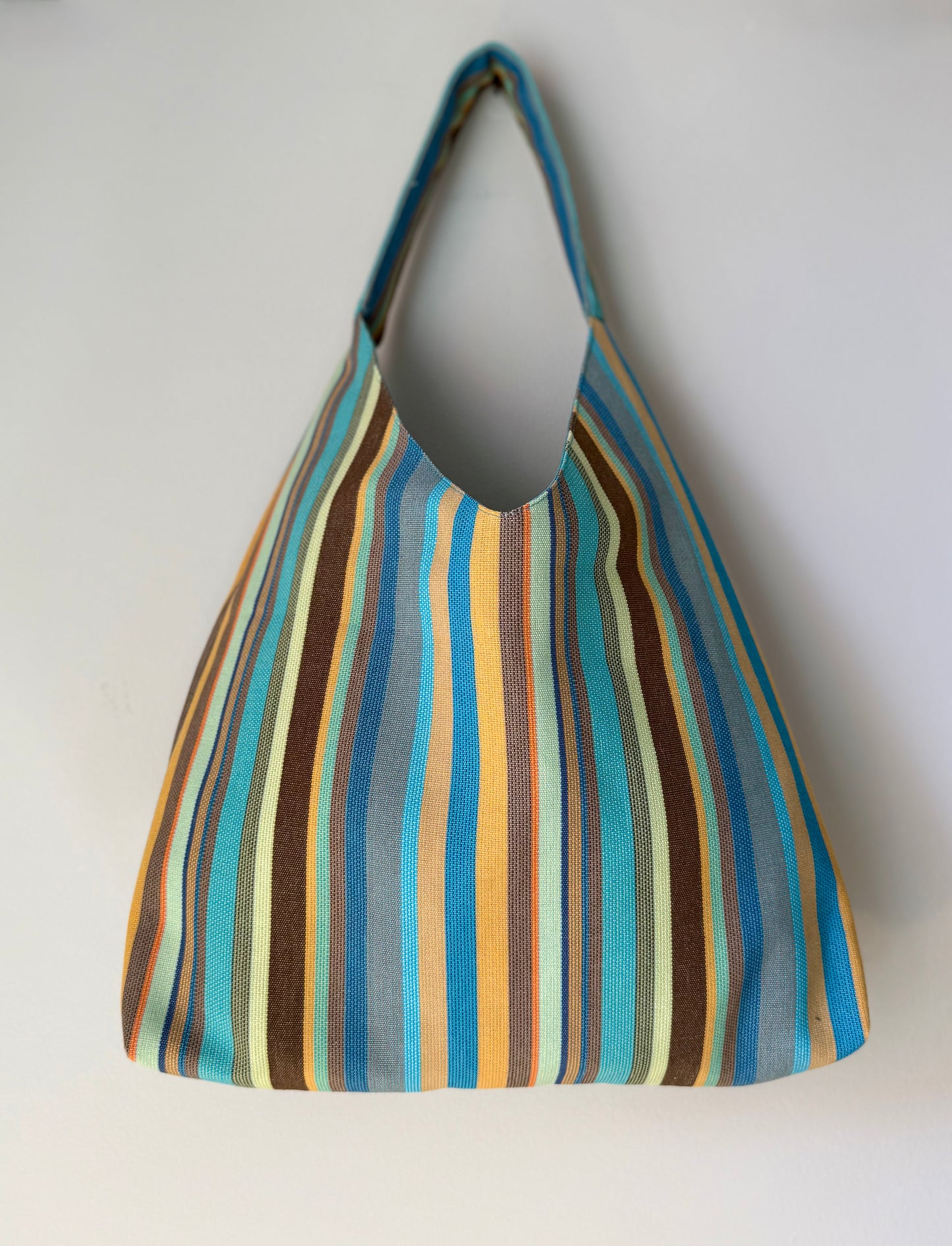 Angie Bag cotone a righe verticali - Interno azzurro Tiffany