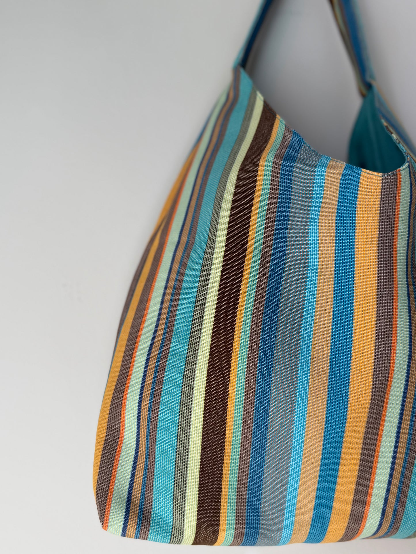 Angie Bag cotone a righe verticali - Interno azzurro Tiffany