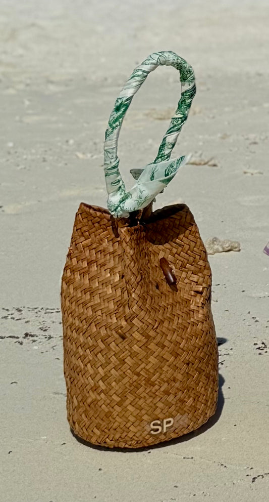 Sandy Bag - Twilly a fiori verdi - Personalizzabile con le iniziali