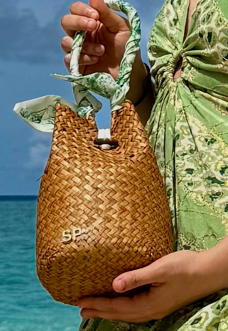 Sandy Bag - Twilly a fiori verdi - Personalizzabile con le iniziali
