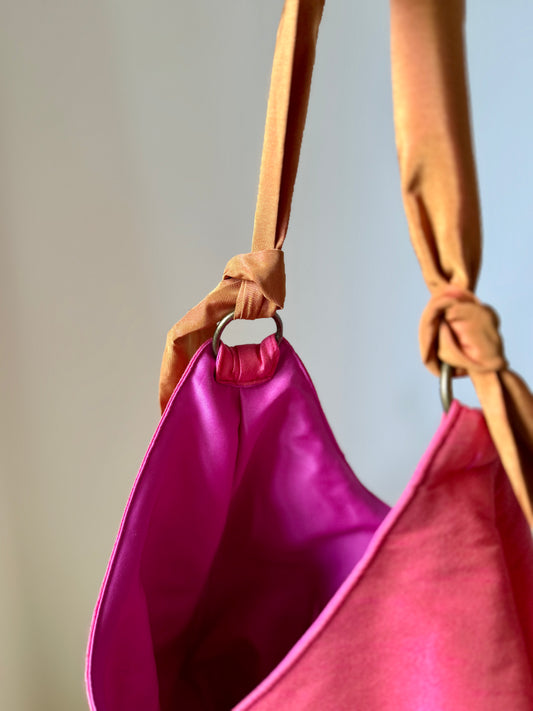 Angie Bag shantung rosa peonia - Manico Twilly  regolabile