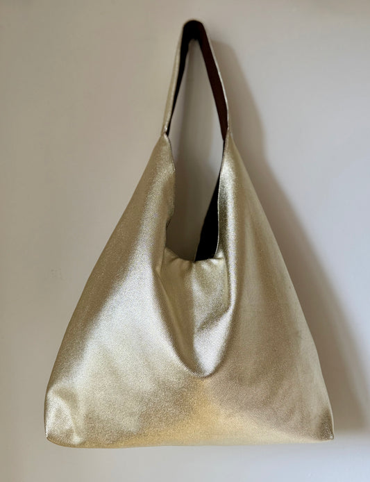 Angie Bag Jeans oro reversibile - Interno Shantung cioccolato