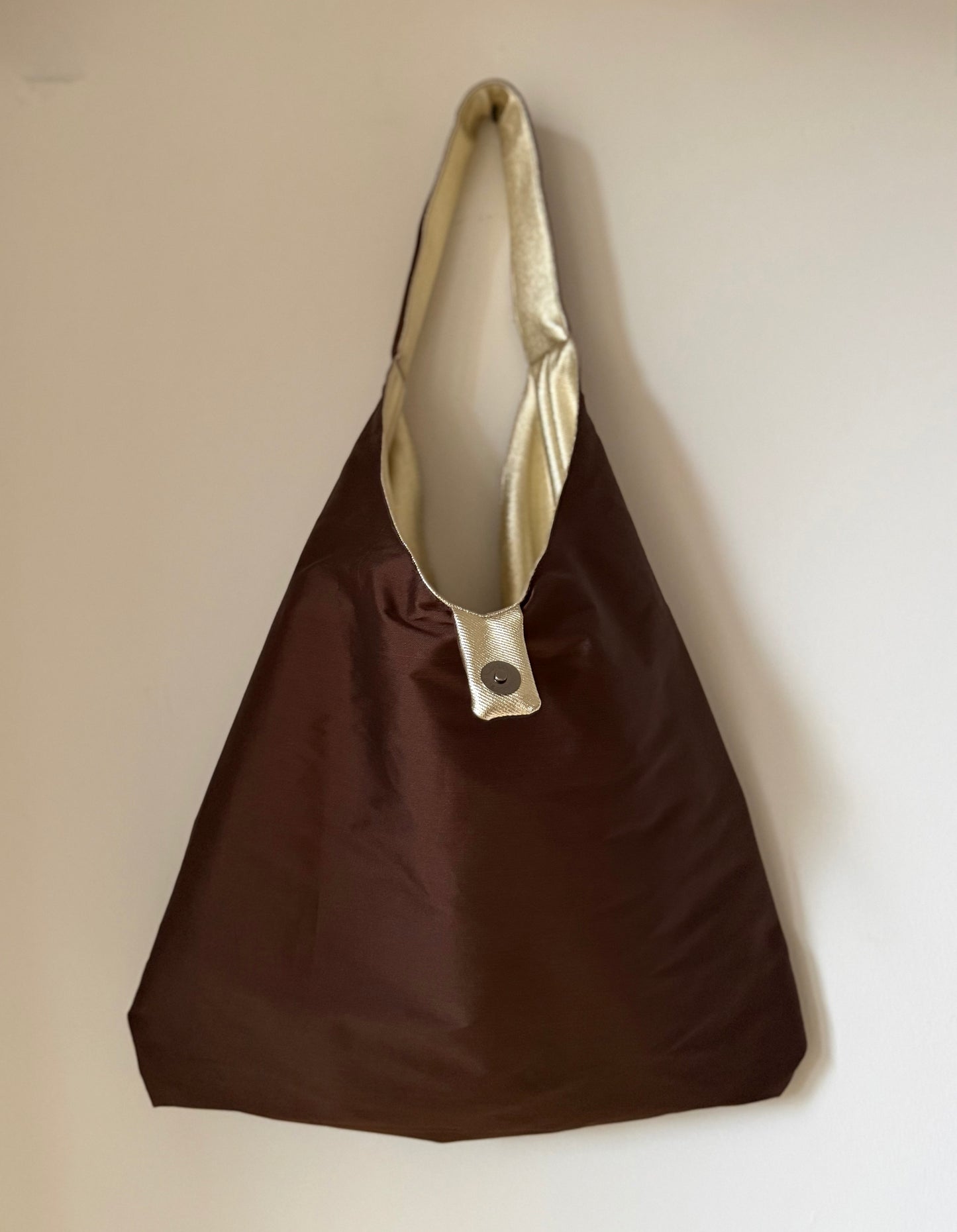 Angie Bag Jeans oro reversibile - Interno Shantung cioccolato