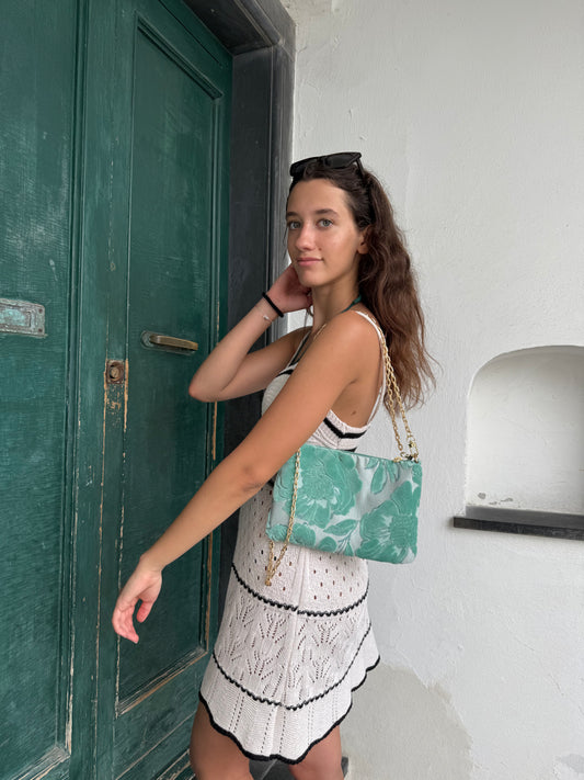 La Poshetta jacquard a fiori verde acqua