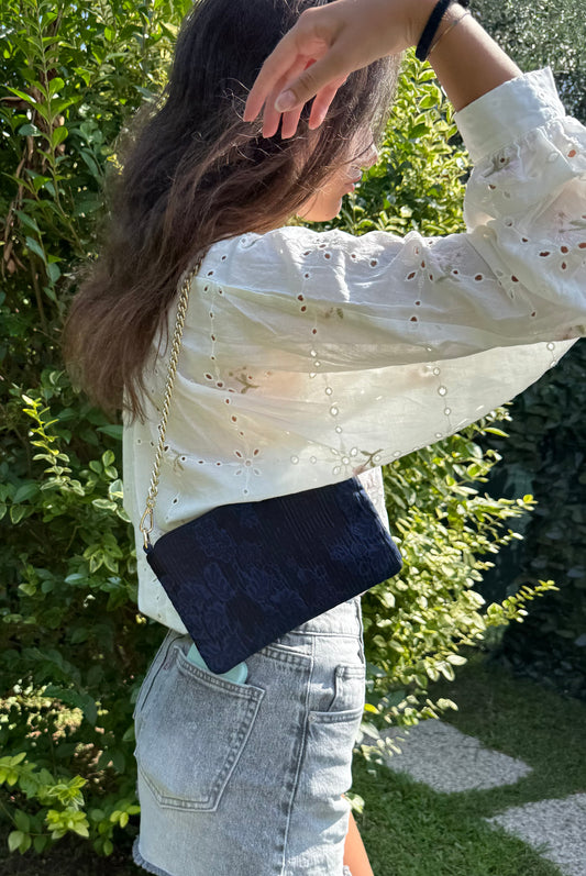 La Poshetta Mini jacquard nero e blu