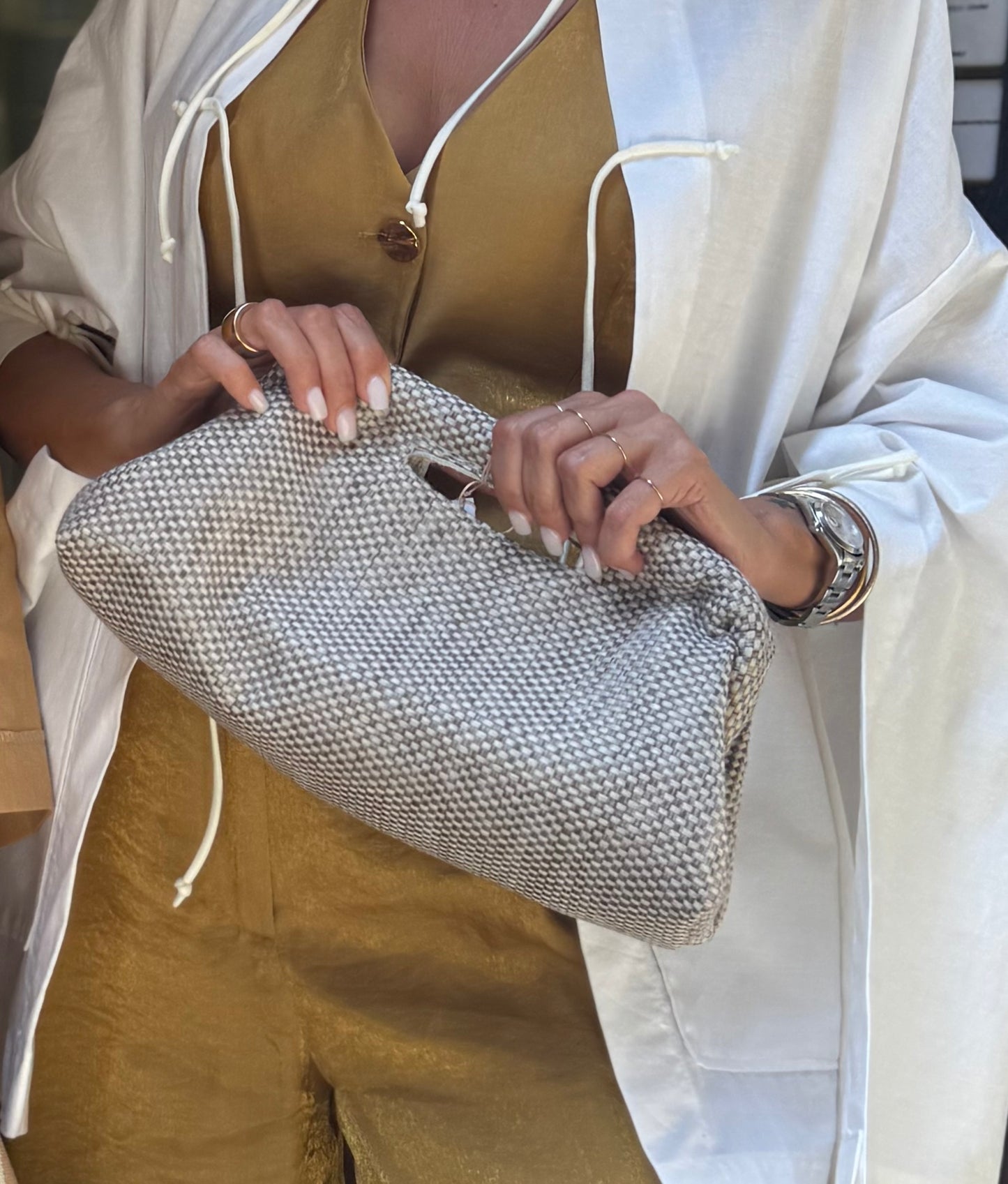 Clutch Jacquard panna e tortora