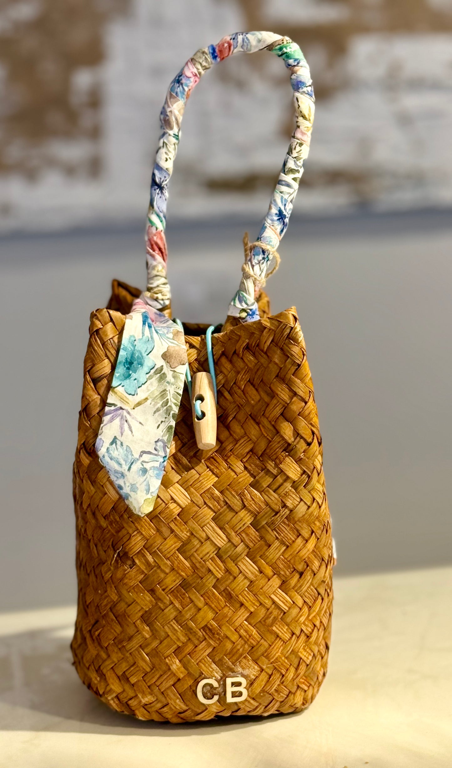 Sandy Bag - Twilly fiori blu e azzurri - Personalizzabile con le iniziali