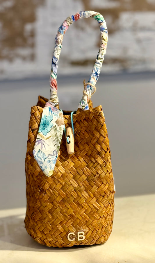 Sandy Bag - Twilly fiori blu e azzurri - Personalizzabile con le iniziali
