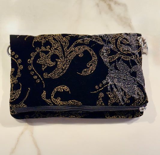 Zippy nera in velluto Jacquard a fiori