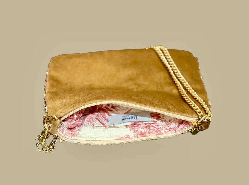 La Poshetta Mini paillettes beige - retro in velluto beige
