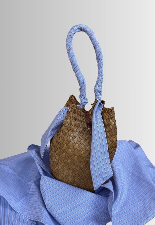 Sandy Bag - Twilly a righe azzurre e blu - Personalizzabile con le iniziali