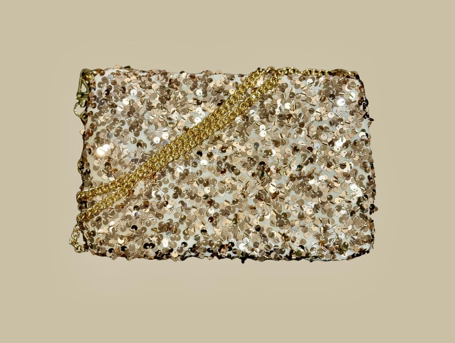 La Poshetta Mini paillettes beige - retro in velluto beige