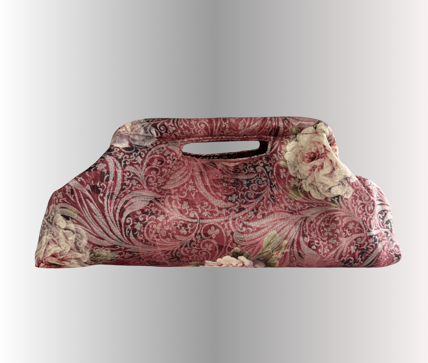 Clutch chiusura a scatto broccato a fiori rosa