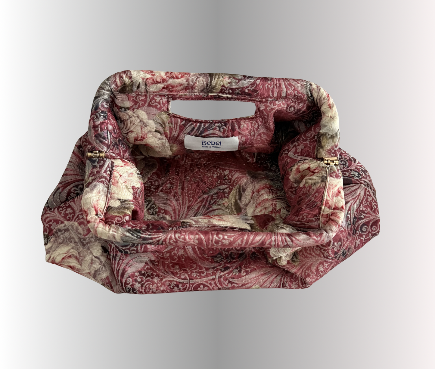 Clutch chiusura a scatto broccato a fiori rosa